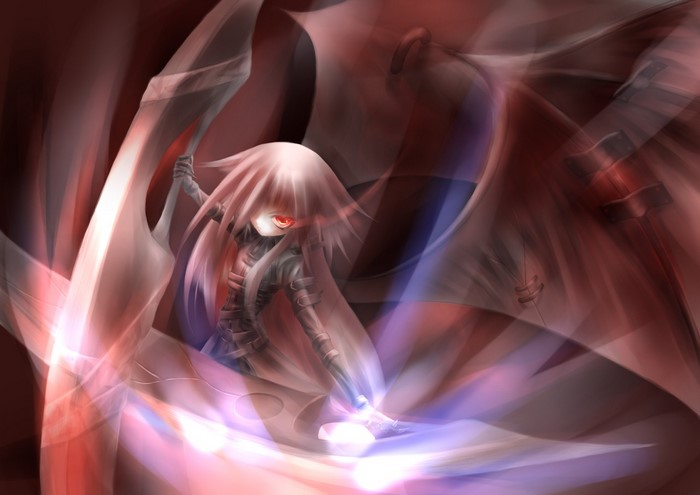 Anime girl with wings and weapon