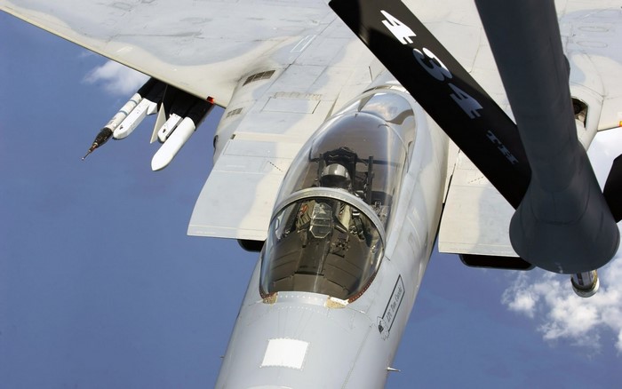 F-15 Eagle aircraft during aerial refueling