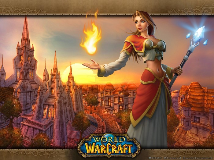Female mage casting fire spell in World of Warcraft