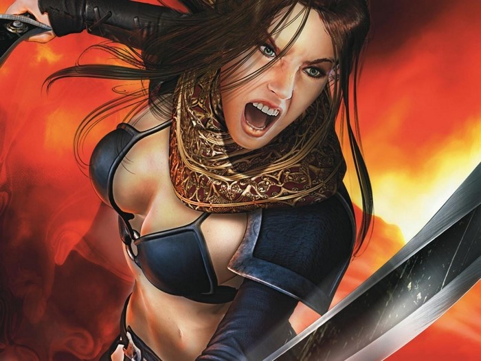 Woman warrior with sword and armor