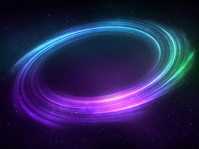 Abstract swirling light trails in outer space