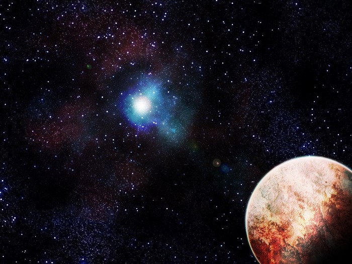 Planet in space with nebula and stars