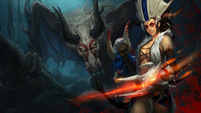 Shyvana from League of Legends with a dragon