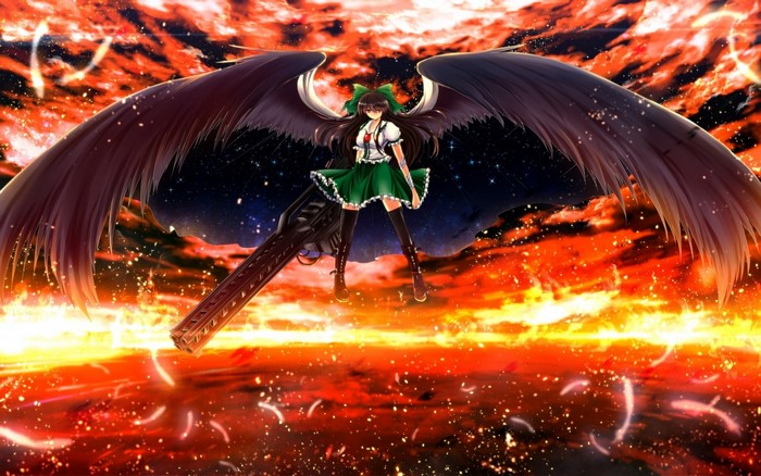 Reiuji Utsuho from Touhou with Wings and Weapon