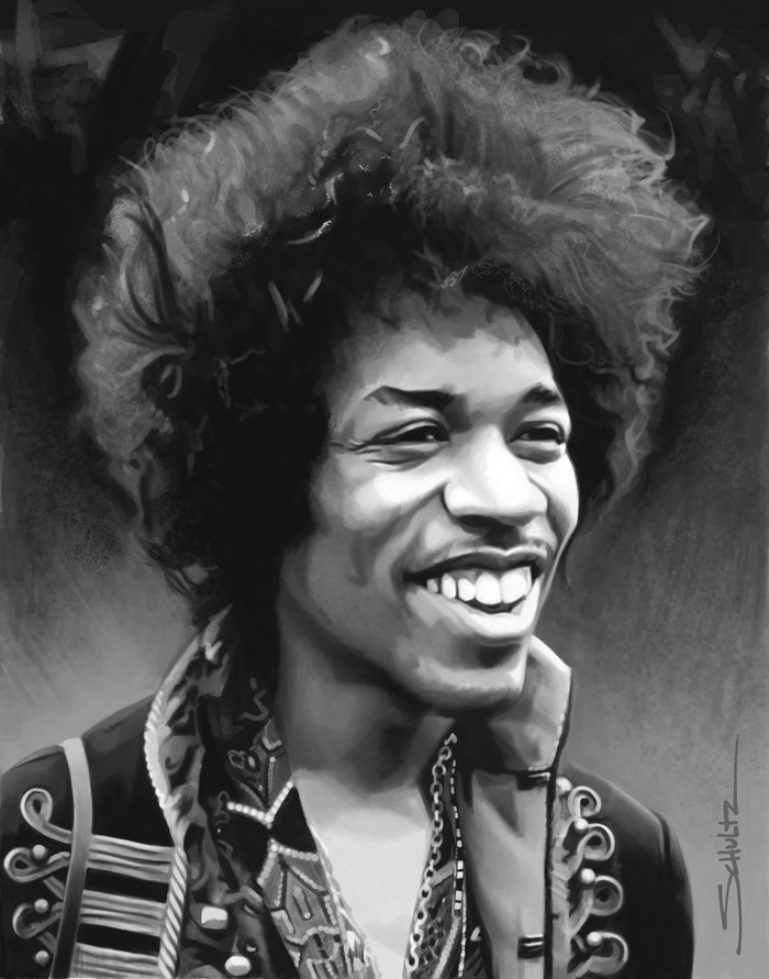 Jimi Hendrix monochrome portrait