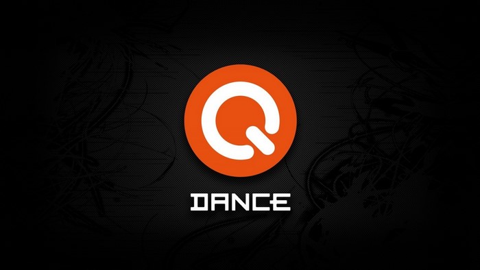 Q Dance logo with abstract background