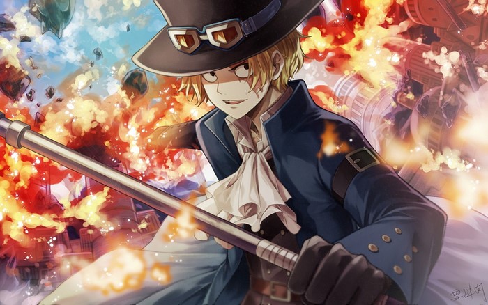 Sabo from One Piece in an explosion