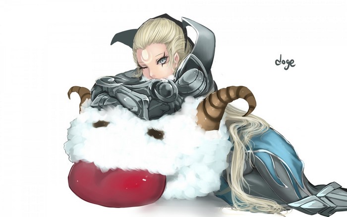 Diana from League of Legends with a Poro