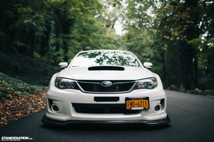 White Subaru Impreza WRX STi with New York license plate