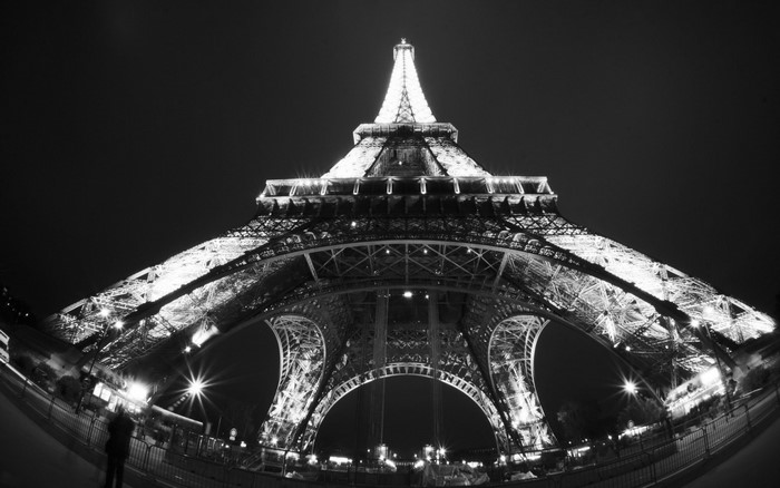 Eiffel Tower at Night, Fisheye Lens