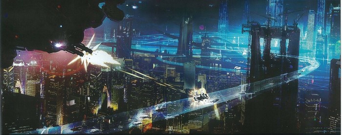 Futuristic Metropolis with Spaceship Combat