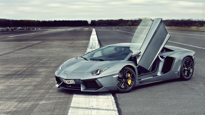 Lamborghini Aventador with Scissor Doors on Racetrack