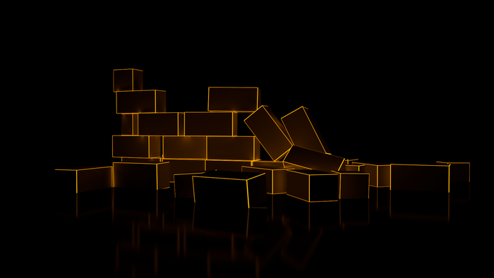 Abstract glowing bricks on black background