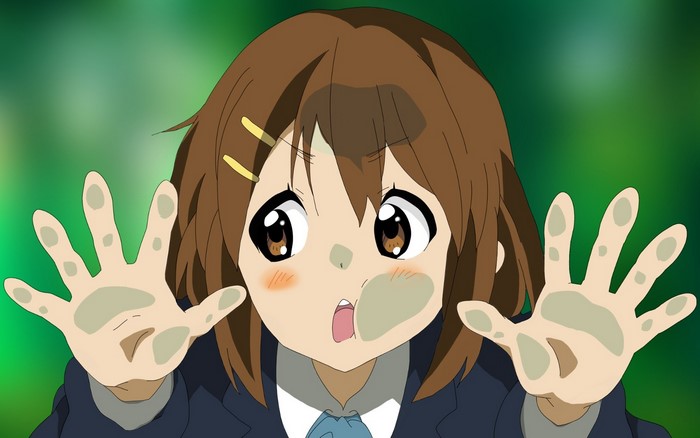 Yui Hirasawa from K-On! pressing against glass