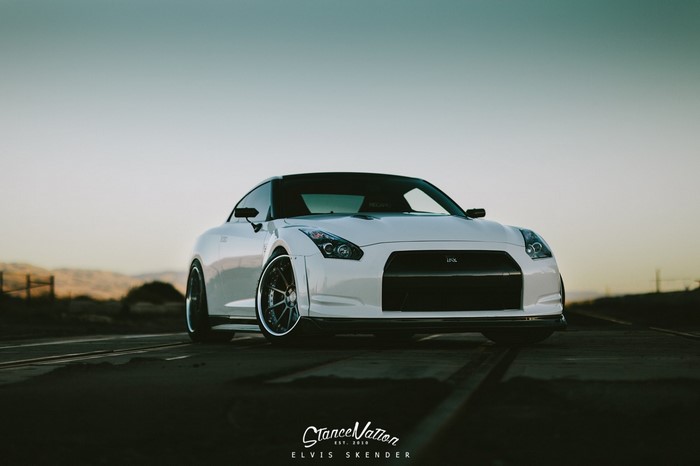 White Nissan GT-R R35 on a road