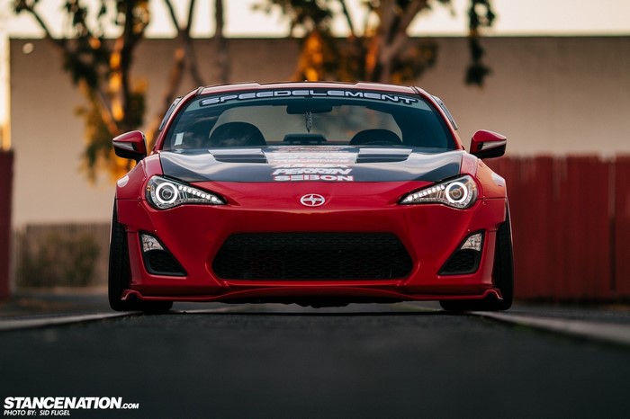 Red Scion FR-S with custom body kit and decals