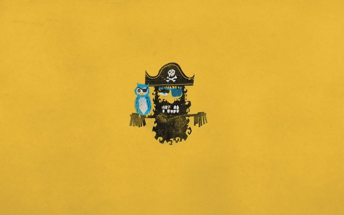 Pirate with an owl on a yellow background