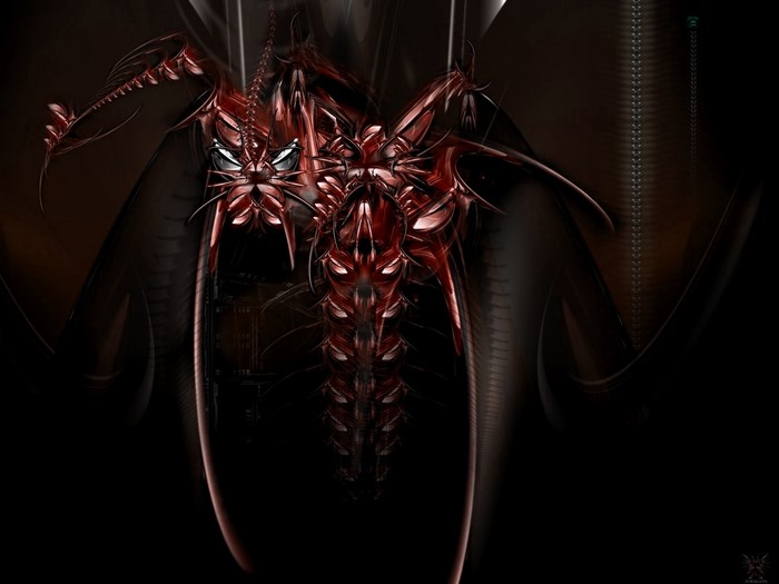 Gothic mechanical dragon in darkness