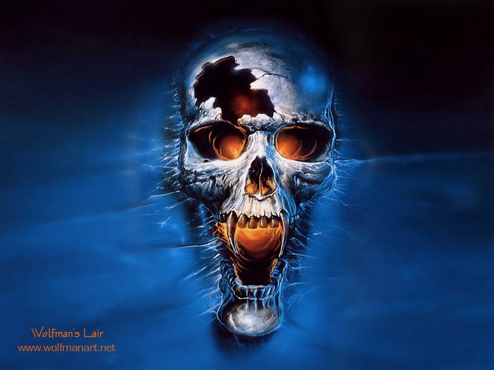Illustration of a glowing skull with a broken top