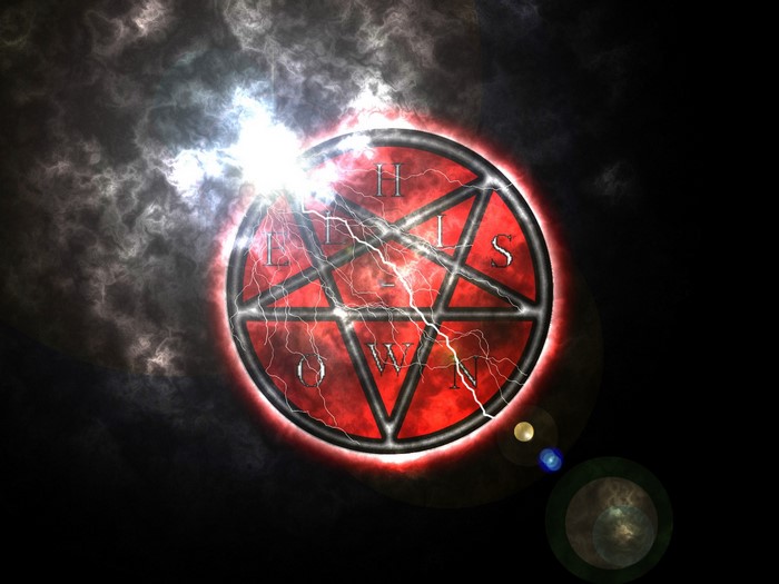 Red pentagram with lightning and lens flare