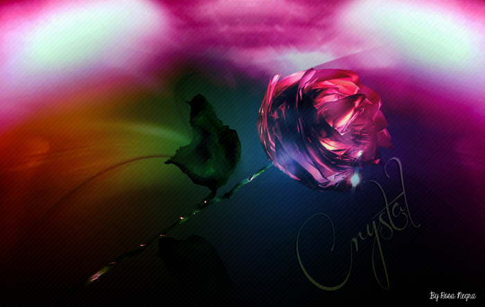 Crystal rose with colorful light and stem