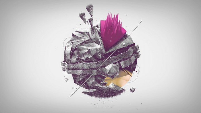 Abstract geometric composition with pink spikes