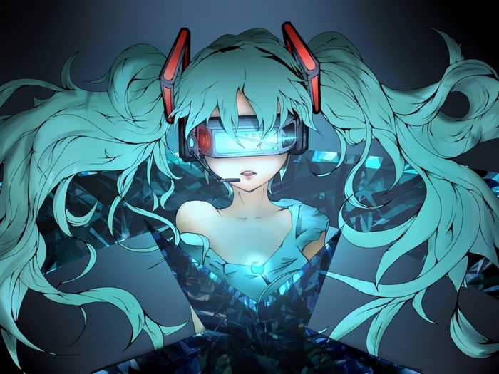 Hatsune Miku with VR headset and headphones