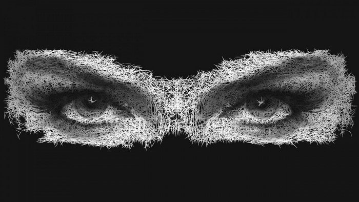Close up of eyes made of white lines on black background