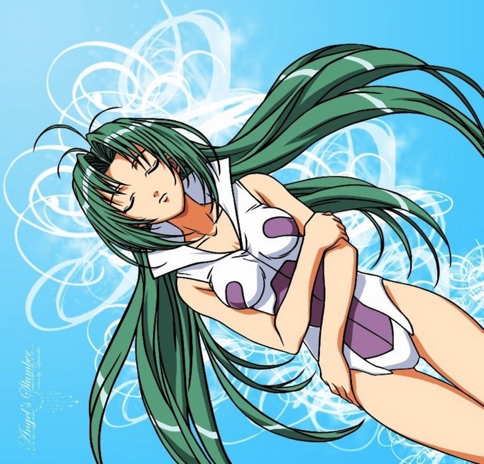 Anime girl with green hair sleeping