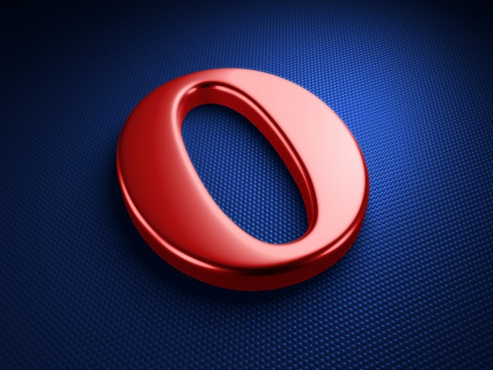Red Opera logo on blue textured background