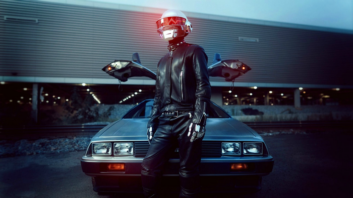 Daft Punk member in DeLorean DMC