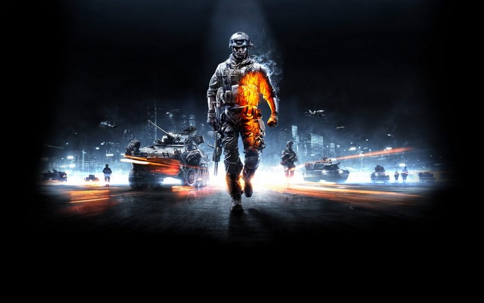 Soldier on fire with tanks in Battlefield 3