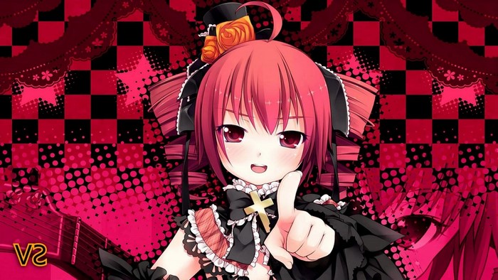 Anime girl with red hair and red eyes