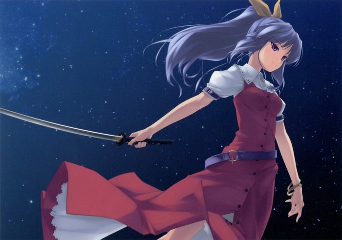 Watatsuki no Yorihime from Touhou holding a katana