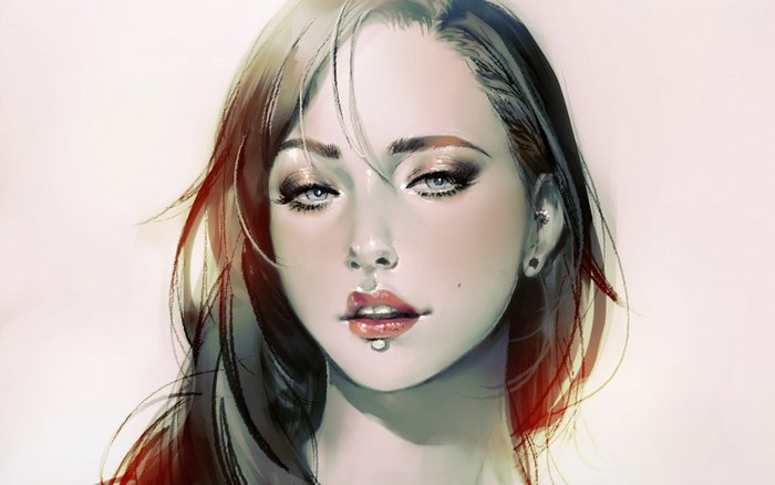 Digital painting of a woman with piercings