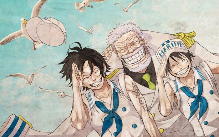 Monkey D. Luffy, Monkey D. Garp, and Portgas D. Ace from One Piece