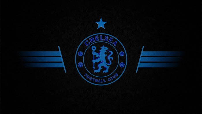 Chelsea FC logo with blue stripes on black background