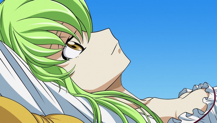 C.C. from Code Geass looking up
