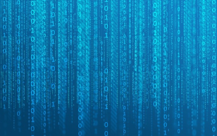 Blue digital rain of binary code