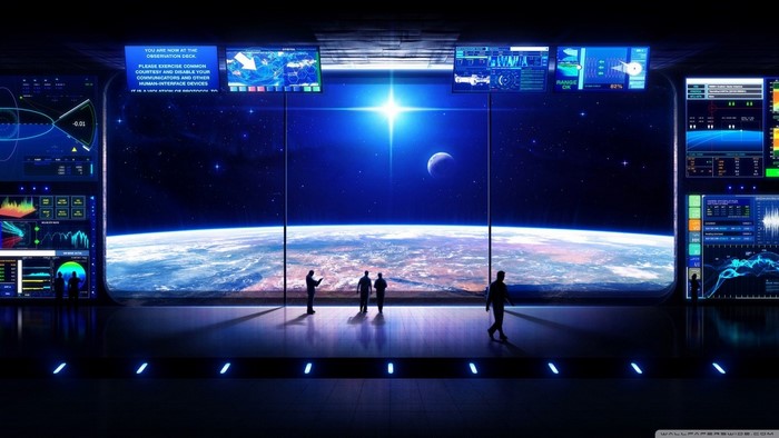 Observation deck overlooking Earth from space