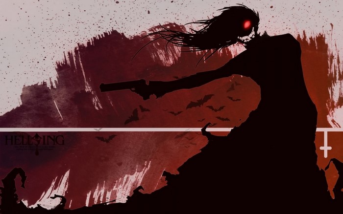 Alucard from Hellsing with a pistol and bats