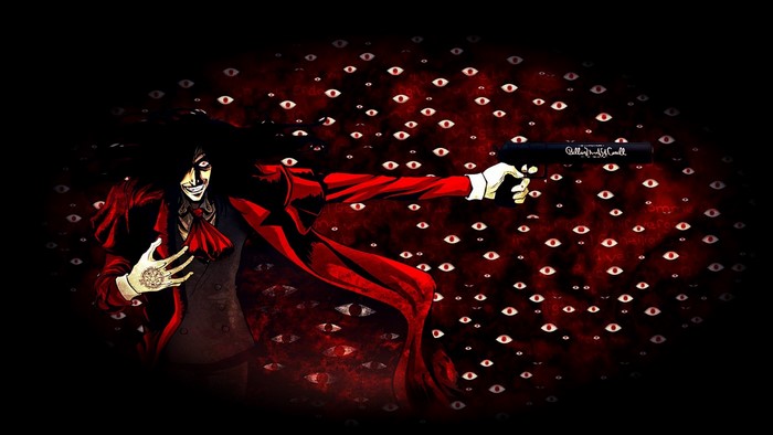 Alucard from Hellsing holding a gun