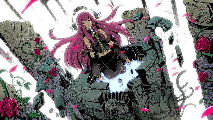 Megurine Luka from Vocaloid among ruins with roses