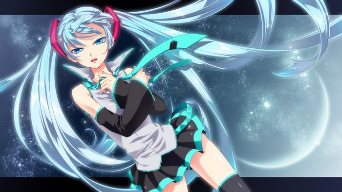 Hatsune Miku with Long Blue Twintails in Space