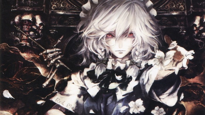 Izayoi Sakuya from Touhou with Skulls and Flowers