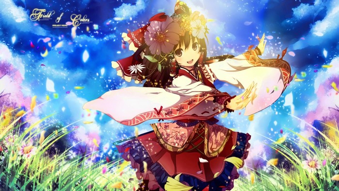 Reimu Hakurei from Touhou Project in a field of flowers