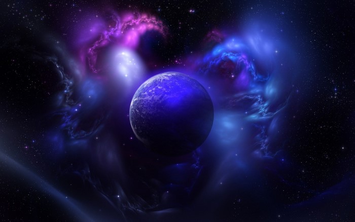 Planet in a colorful nebula in outer space