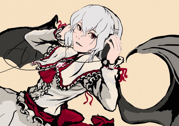 Remilia Scarlet from Touhou wearing headphones