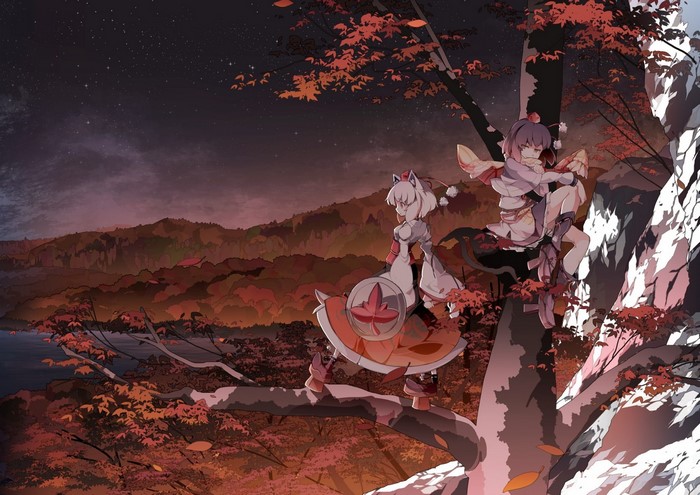 Inubashiri Momiji and Shameimaru Aya from Touhou in autumn