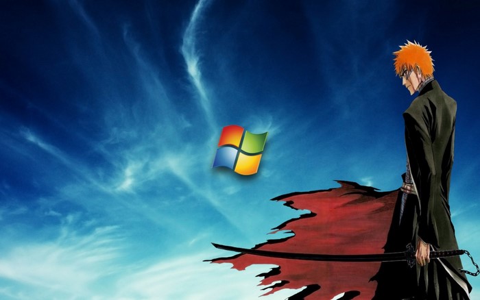 Ichigo Kurosaki from Bleach with Windows 7 logo